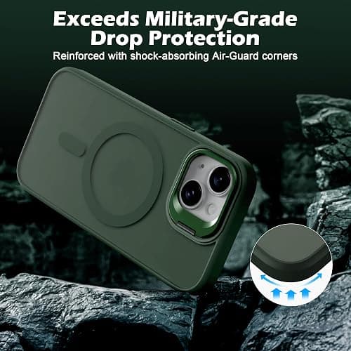 IDweel for iPhone 15 Case with Screen Protector & Camera Lens Protector,Compatible with MagSafe,Built-in Camera Stash Stand,Magnetic Hard Back Soft Edge Anti-Fingerprint Flexible Cover,Green thumbnail 7
