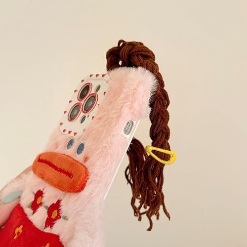Tewwsdi Cartoon Funny Phone Cases for iPhone 14 pro max,Cute Fluffy Furry Case with DIY Girl Braids,Winter Warm Kids Teens Girls Women Plush Toys Case(Sausage Mouth Girl) - Sausage Mouth Girl thumbnail 6