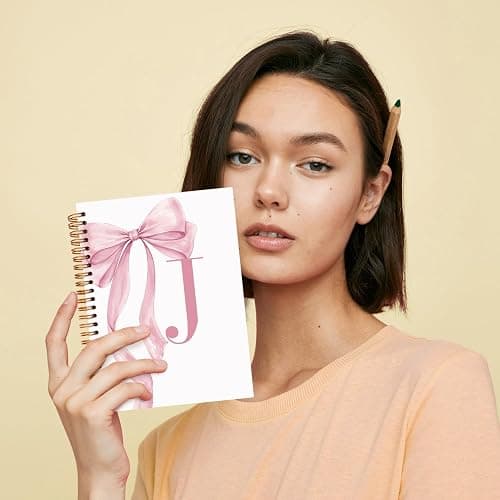 JXREQ Coquette Pink Bow Personalized Notebook, Initial Letter J Monogram Journal, Preppy Girly Ribbon Bow Journal, Monogrammed Gifts for Women, Aesthetic Spiral Notebook 5.5x8.3 thumbnail 4