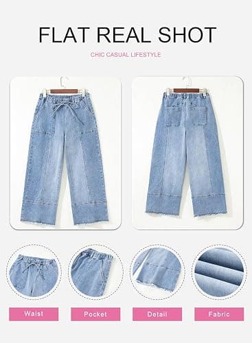 SHEWIN Women's Wide Leg Jeans High Waisted Baggy Jeans Stretchy Drawstring Denim Pants thumbnail 5