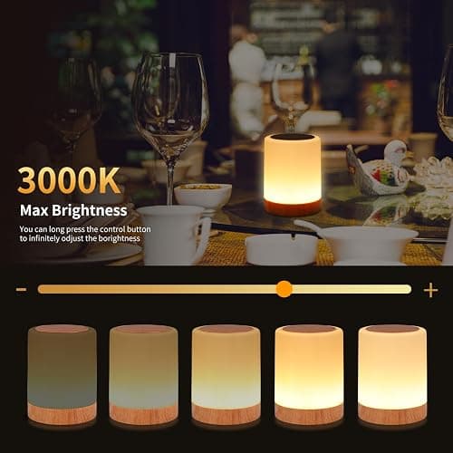 OORUN Touch Bedside Table Lamp,13 RGB Colors & 5 Brightness, USB Rechargeable Desk Lamp, Remote Control Dimmable Night Light with RGB Color Changing,Portable Lamp for Baby, Bedroom, Living Room - Brown thumbnail 4