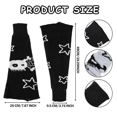 Nogeqi Star Black Leg Warmers for Girls,Skelanimals Leg Warmers Y2k,Gothic Skull Print Legwarmers,Wear Both Sides Kawaii Legs Warmer Fluffy,Gothic Accessory for Women and Girl (Double-Sided) thumbnail 4