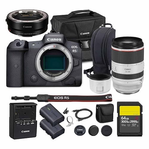 Canon EOS R5 Mirrorless Camera | 45MP Full Frame Sensor 8K Video | in-Body Image Stabilization and Dual Pixel AF for Hybrid Creators (4147C002) + Canon RF 70-200mm Lens + Adapter EF-EOS R + More - Image 1