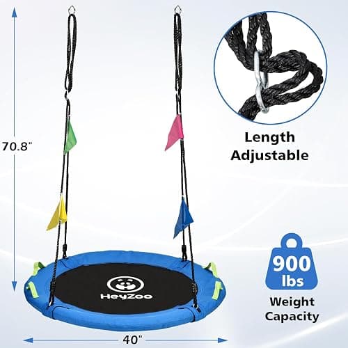 HeyZoo Tree Swing, Saucer Flying Swing 40 Inch for Kids, 900lbs Weight Capacity, with Adjustable Hanging Straps, for Backyard and Outdoor Playground, Gifts for Kids, Blue thumbnail 2