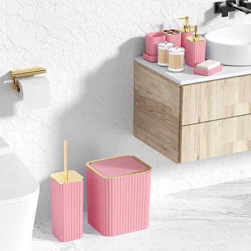 XLHOMO Pink Bathroom Accessories Set - Gorgeous Bathroom Set, 10PC Bathroom Accessory Set, Toilet Brush, Trash Can, Qtip Holder & Soap Dispenser thumbnail 5