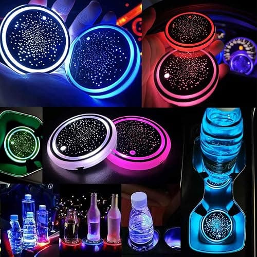 2PCS LED Car Cup Holder Lights, Light up Car Coasters for Cup Holders | 7 Colors Changing USB Charging Mat Waterproof Cup Pad, Car Gifts for Men & Women thumbnail 4