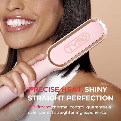 TYMO Hair Straightener Brush, Flat Iron & Hair Brush 2 in 1 for Straightening Hair, Anti-Scald Hot Comb, 5 Temp for All Hair Types (130℃~210℃), Finish with Smooth, Shiny Hair，TYMO RING (Pink) - Pink thumbnail 6