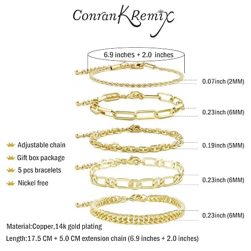 Waterproof Gold Chain Bracelet For Women Non Tarnish,14K Gold Plated Link Dainty Bracelets Stake Layered Bracelet Set Hypoallergen Gold Jewelry thumbnail 2