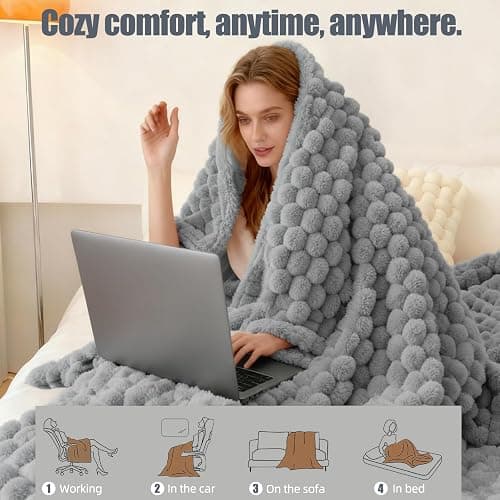 Eastsora Heated Blanket Throw 50" x 60" Soft Ribbed Faux Fur Flannel Fast Heating 12 Heat Levels 1–12H Timer & Overheat Protection & Auto Shut-Off & ETL FCC & Machine Washable Heated Throw thumbnail 9