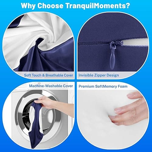 TranquilMoments Knee Pillow for Side Sleepers, Leg Pillow with Cooling Cover, Memory Foam Leg Pillow for Side Sleeping, Heart-Shape Cushion for Hip, Back & Sciatica Pain Relief, Blue thumbnail 8