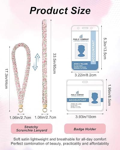 SOPHIYAYA Scrunchie Lanyard for ID Badge Holder, Cute Teacher Lanyard for Women with 2 Card Clear Badge Holder (Pink Floral) thumbnail 2
