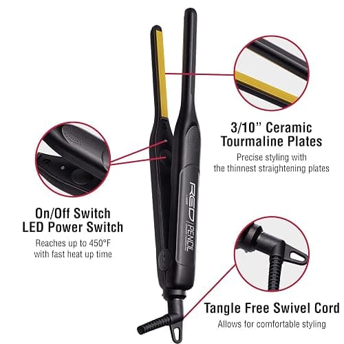 Kiss Red by Pencil Flat Iron Hair Straightener, 0.3 Inch, Ceramic thumbnail 2