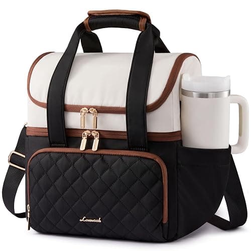 LOVEVOOK Insulated Lunch Bag For Women,Large Double Deck Adult Lunch Box,Teacher Lunch Tote Bag With Cup Holder,Leakproof Cooler Bag With Adjustable Shoulder Strap For Work Picnic Beach - Image 1