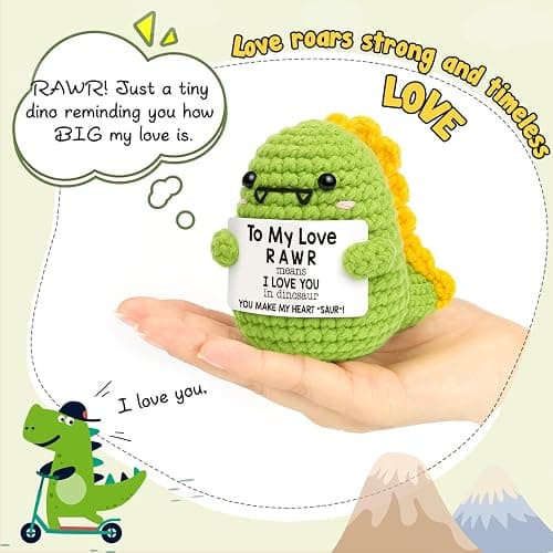Mini Gifts for Him Her Couples Girlfriend Boyfriend Christmas Birthday Gifts To My Love Handmade Crochet Dinosaur I Love You Gift for Wedding Anniversary Romantic Gift for Women Men Husband Wife thumbnail 8