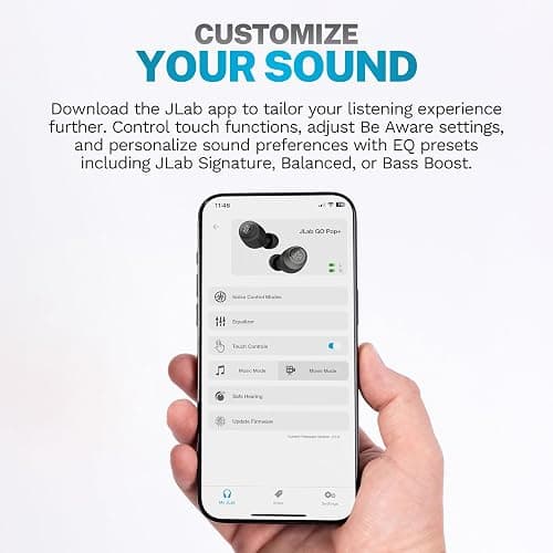 JLab Go Air Pop+ True Wireless Earbuds, in Ear Headphones, Bluetooth Earphones, 35H Playtime Ear Buds, Bluetooth Earbuds with Microphone, USB-C Charging Case, Dual Connect, EQ3 Sound, Navy Blue thumbnail 2