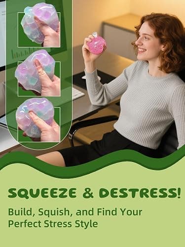 DIY Stress Ball Making Kit-Easy DIY- 16 TPR Skins, 16 Fillers, 28 oz Slime, 7 oz Clay, Create ASMR Anxiety Relief Toys, Handmade Squishy Stress Balls, Self-Care Gifts for Women, Crunchy Relaxing thumbnail 3