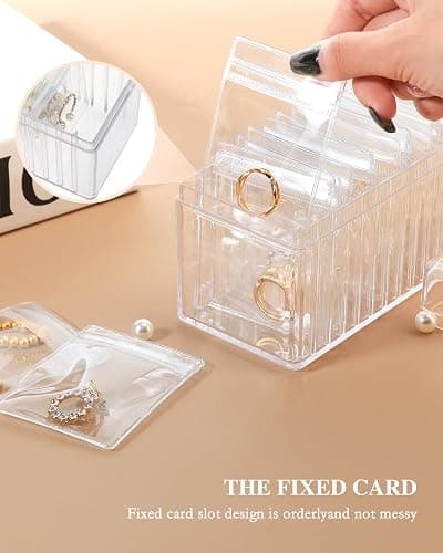 HOMEHIVE Acrylic Jewelry Box Organizer, Clear Jewelry Organizer and Storage with 20 Portable Anti Tarnish Jewelry bags, Travel Jewelry Case for Earrings/Rings/Necklaces Gifts for Women Girls, Clear thumbnail 5