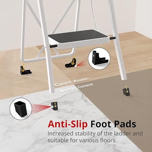 HBTower Step Ladder Folding Step Stool for Adults with Anti-Slip Pedal,330 lbs Capacity for Kitchen, Home,White thumbnail 4