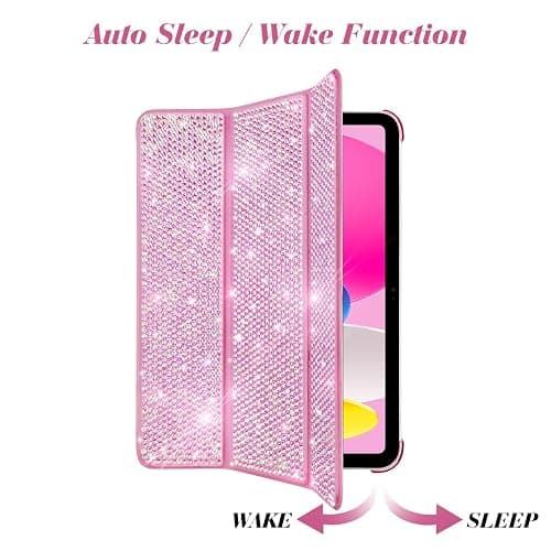 Leuhiove Bling Case for iPad (A16) 11th Generation 11 Inch 2025, iPad 10th Generation 10.9 inch 2022,Sparkle Glitter Rhinestone Stand Protective Cover，Hard Back Support Touch ID Shell Cover (Pink) thumbnail 5