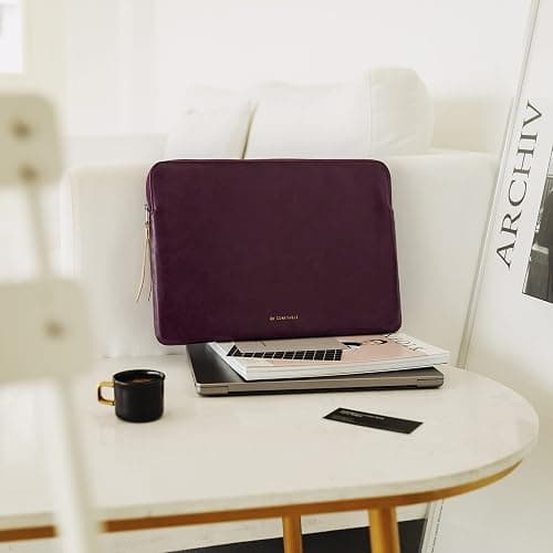 Comfyable Slim Protective Laptop Sleeve Compatible with 13/14 Inch MacBook Air & MacBook Pro M5/M4/M3/M2 Pro/Max 2026, Mac Travel Case, Laptop Pouch, Slim PU Leather Cover, Berry Brown thumbnail 7