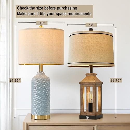 24.25" Modern Ceramic Blue Table Lamps Set of 2 for Living Room Bedroom Bedside Table Lamp for Night Stands Boho Nightstand Lamp Coastal Side End Table Lamps Reading Light Home Office Dorm Deco Gifts thumbnail 2