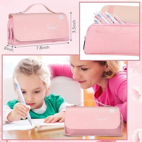Crtiin 74 Pcs Kawaii Cherry Blossom Stationery Set Japanese Kawaii Pencil Bag Mechanical Pencil Cherry Erasers Pencil Refill and Stickers for Office Party Favors(Pink) thumbnail 4
