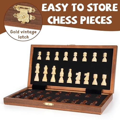 Magnetic Travel Chess Set 12-inch Wooden Magnetic Chess Board 2 Extra Queen Folding Chessboard for Storage Toys & Games for Adults Vintage Chess Game – Family Board Games Educational Toy Sets thumbnail 6