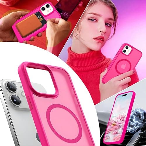 ROUMAYMAY Case for iPhone 12/12 Pro, Strong Magnetic [Compatible with MagSafe] Military Grade Protective Slim Translucent Matte Skin Smooth Phone Case for iPhone 12/12 Pro Cover, Hot Pink thumbnail 5