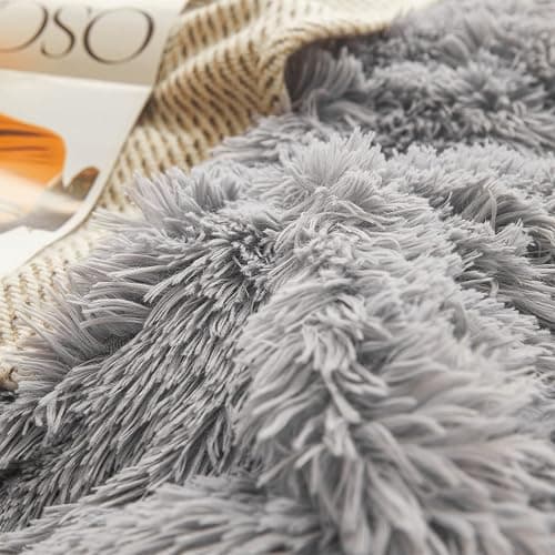 FOPPA Plush Comforter Cover Set Queen - Ultra Soft Fuzzy Gray Bedding 3 Pieces (Faux Fur Duvet Cover + 2 Shaggy Pillow Cases) Fluffy Bed Set thumbnail 8