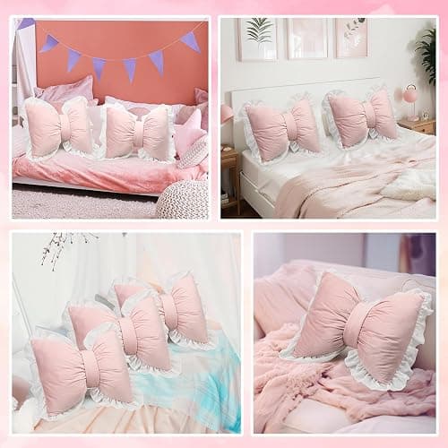 ❤️Yousoontic 2 Pcs Bow Pillows 15.7 * 12.6 in Coquette Throw Pillow Cute Bow Shaped Cushion Plush Lumbar Decorative for Girls Room Bed Sofa Couch Car(Velvet,Pink) thumbnail 6