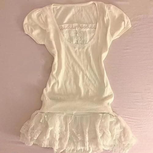 Grunge Emo Goth Shirts Y2k Lace Bow Coquette Babydoll Tops Women Vintage Graphic Tee 2000s Summer Crop Tops thumbnail 2