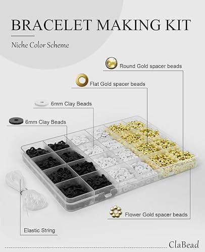 ClaBead Bracelet Making Kit for Boys 3200Pcs, Clay Beads Bracelet Kit with Gold Beads and Gold Flower, Swift Friendship Beads Bracelet Kit for Bracelets Making thumbnail 4