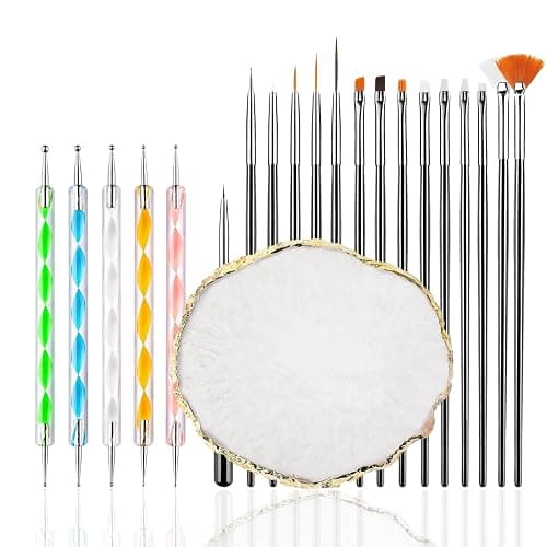 FULINJOY 21Pcs Nail Art Design Tool Kits - 1 Resin Nail Art Palette, 5 Nail Art Dotting Pens, 15 Nail Art Brushes, Nail Polish Mixing Palette Double-Ended Dotting Pen Nail Liner Nail Drawing Brushes - Image 1