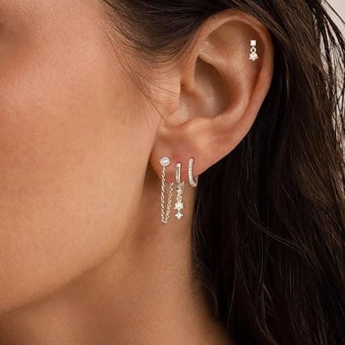 SELFROSE Gold Earrings for Women Trendy,Dainty Dangle Earrings 14K Gold Plated Huggie Hoop Earrings Hypoallergenic Cartilage Earring Set Cute Drop Dangle Earrings Simple Cross Heart Earrings Jewelry - pearl-sl thumbnail 4