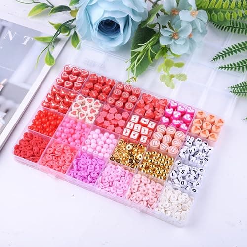 1480pcs Valentine's Day Polymer Clay Beads Charms Friendship Bracelet Necklace Earring Jewelry Making kit, Accessories for Arts Crafts DIY Birthday Gifts for Women Girls Children thumbnail 3