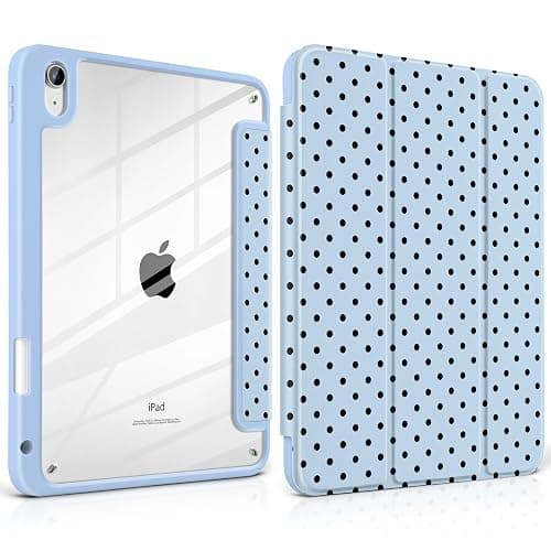 Yebiseven Case for iPad A16 11th Generation 11 inch 2025, iPad 10th Generation 10.9 inch 2022 -[Built-in Pencil Holder], Shockproof Clear Hard Back, Trifold Stand, Auto Wake/Sleep, Blue Polka dot - Image 1