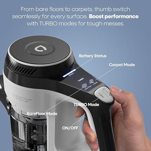 AlloyMove Cordless Vacuum Cleaner, 550W 50KPA 70Mins Powerful Vacuum Cleaners for Home, with Anti-Tangle, LED Display Screen, Self-Standing Stick Vacuum for Hardwood Floors/Pet Hair/Carpet, A01 thumbnail 3