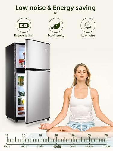 KRIB BLING 3.5 Cu.ft Refrigerators with Freezer, Fridge with 7 Level Temp Adjustable Thermostat, Fridge for Apartment, Office, Basement, Silver thumbnail 6