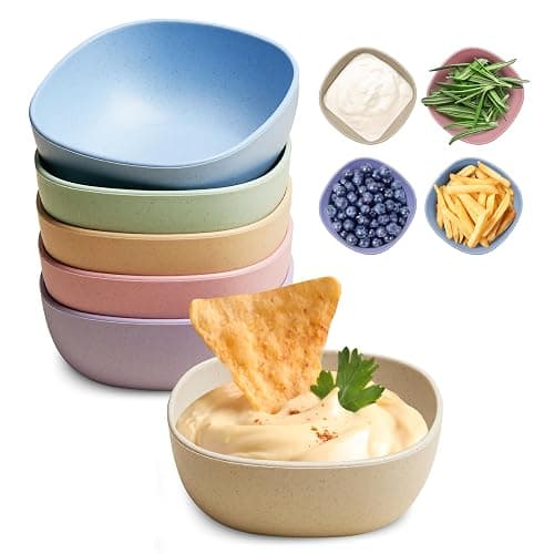 Hlukana 6 Pack Wheat Straw Soy Sauce Dishes, 4.5 OZ Small Dessert Bowls, Unbreakable Dipping Bowl, Pinch Bowls Set, Dipping Sauce Cups, Mini Prep Bowls, Dip Bowls for Side Dish, Ketchup, Soy, BBQ - Image 1