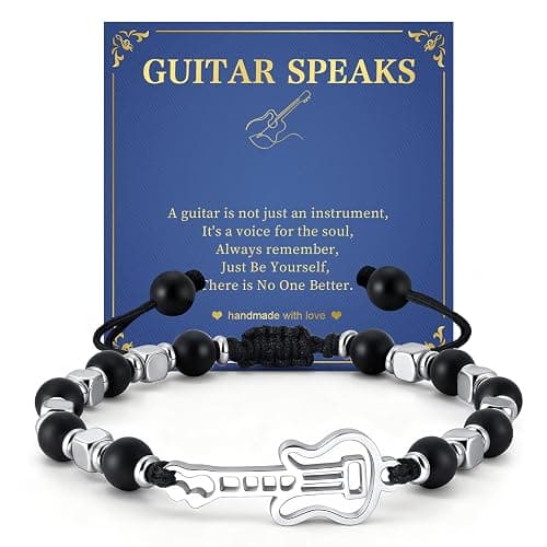 Stocking Stuffers Music Lover Gifts for Men Women : Christmas 2025 Gift Handmade Adjustable Natural Gemstone Stainless Steel Musical Note Bracelet,Student Teacher Appreciation Music Themed Gifts - Image 1