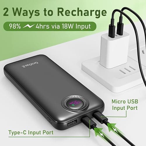 GrnOas.E Power Bank,10000mAh 22.5W Max Portable Charger Built in Cables，4 Outputs 2 Inputs External Phone Powerbank,5V/3A Fast Charging Travel Charger for iPhone Android iPad,(Pearl Black) thumbnail 6