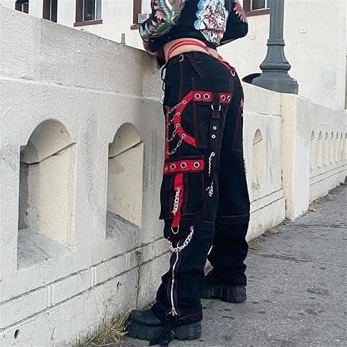Women Y2k Pants Goth Punk Emo Baggy Bell Bottom Jeans Y2k Wide Leg Harajuku Grunge Pants Hip Hop Clothes thumbnail 3