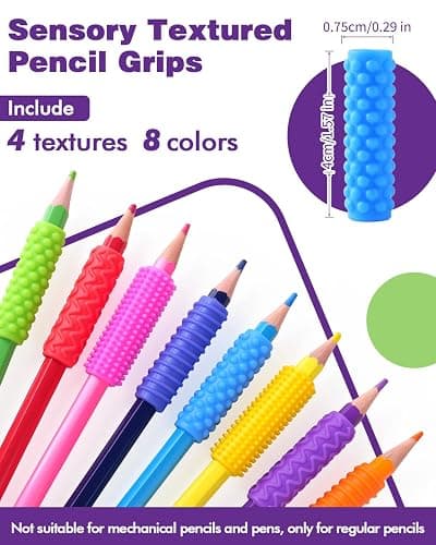 Sensory Fidget Toys Kids Adults: 24 Pack Textured Silicone Pencil Grips for Autism Kids Calming - ADHD Tools for Anxiety Relief Items - Quite Fidget Toy Special Education Needs Classroom Must Have - 24 Pack thumbnail 2