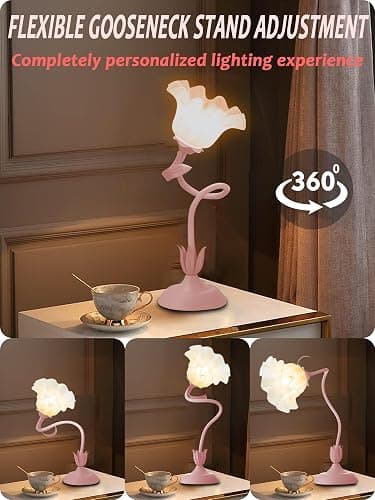 AQDZCNF Flower Table Lamp,LED Reading Light Bedside Vintage Flower Night Light,3 Colors Modes Kawaii Bedside Lamps Decor,Living Room Bedroom Room Lighting Table Lamps Home Decoration (Pink) thumbnail 4