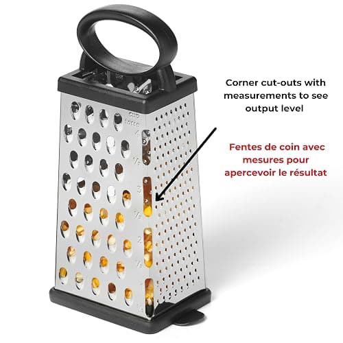 Starfrit Stainless Steel 4-Sided Boxed Grater with Removable Base Cover and Measuring Cup - Corner Cut-Outs to Measure Output (2025 Version) thumbnail 4