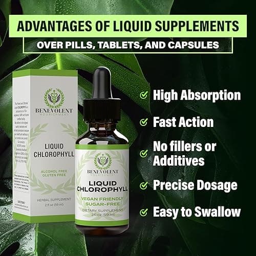 Benevolent Chlorophyll Liquid Drops with Copper for Max Absorption - Detox & Immune Support, Internal Deodorizer & Skin Health Supplement – 5900mg, Vegan, Natural Mint, 4 Month Supply - Liquid Chlorophyll thumbnail 7