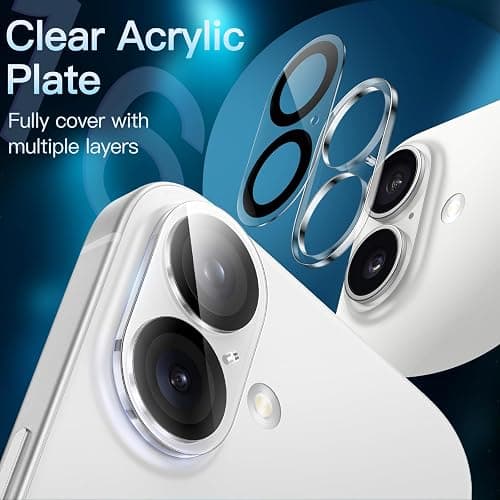 JETech Camera Lens Protector for iPhone 16 6.1-Inch and iPhone 16 Plus 6.7-Inch, 9H Tempered Glass, Anti-Scratch, Case Friendly, Does Not Affect Night Shots, HD Clear, 3-Pack thumbnail 3
