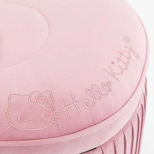 Impressions Vanity Hello Kitty Bow Velvet Storage Bench for Bedroom and Living Room, Luxurious Design Foam Padded Upholstered Ottoman Bench Seat Organizer with Gold Metal Legs (Pink) thumbnail 6