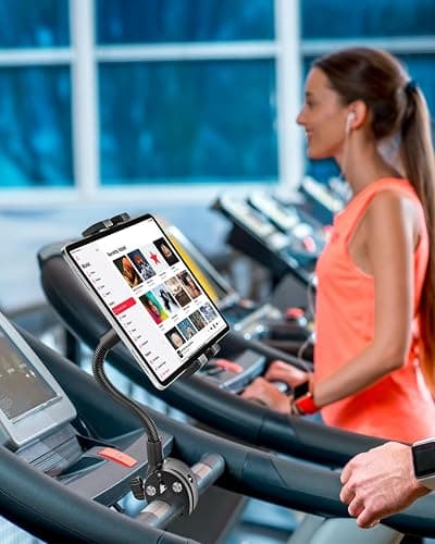 Gooseneck Tablet Holder for Wheelchair/Stroller/Golf Cart/Boat/Mic stand/Indoor Cycling Bike/Gym Bicycle Handlebar Clamp, Compatible with 4.7-13" iPad Pro/Air/Mini, iPhone, Galaxy, Fire HD, E-book thumbnail 2