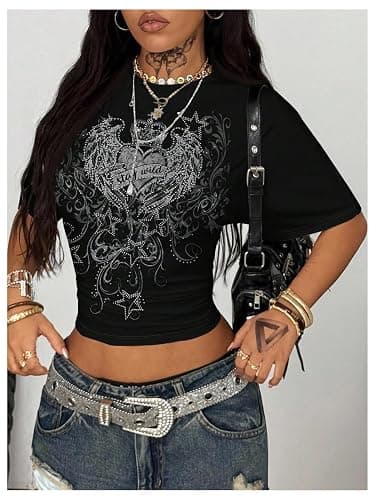 SOLY HUX Women's Graphic Tees Y2k Punk Short Sleeve T Shirt Going Out Tops Vintage Streetwear Alternative Clothes thumbnail 4
